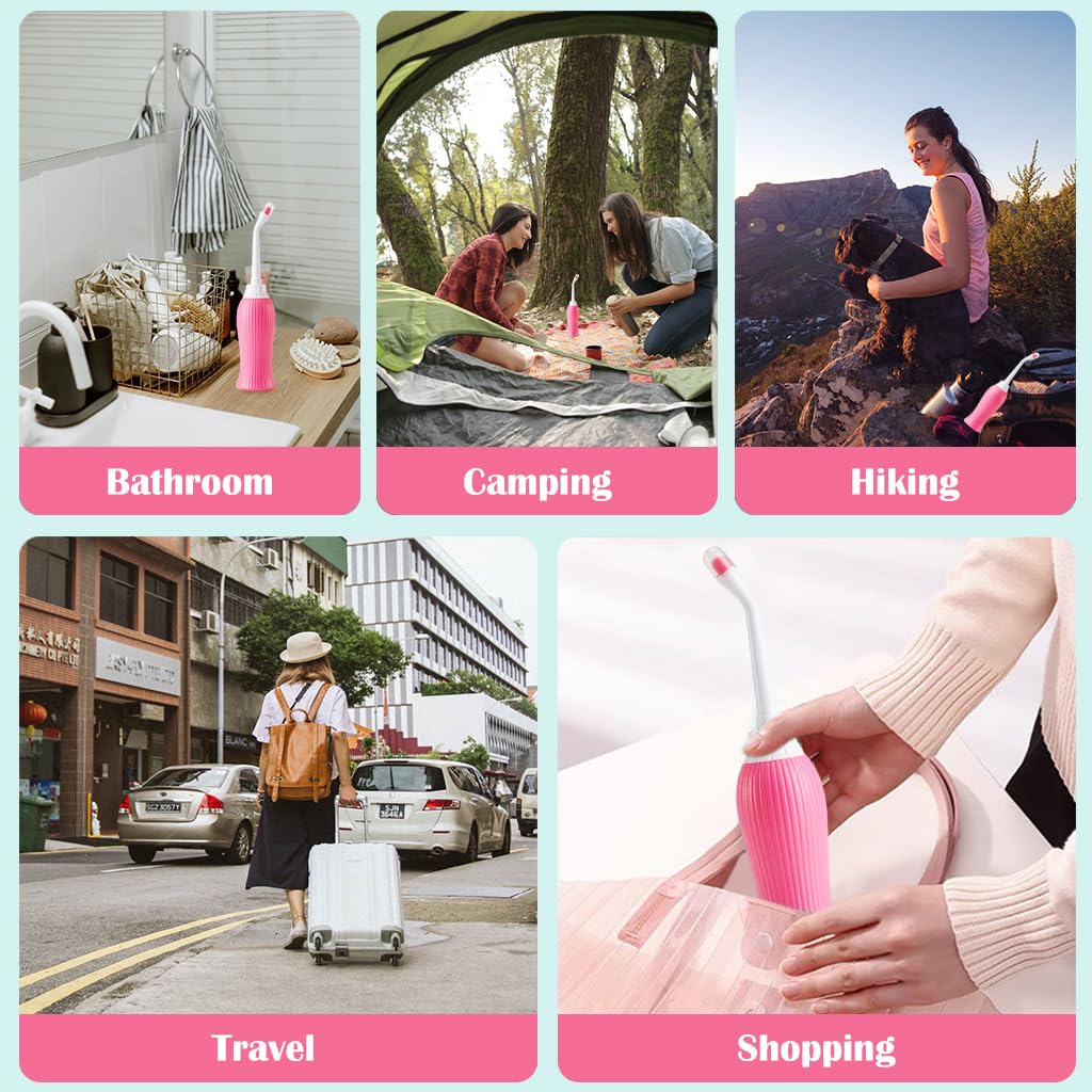 HANNEA 450ml Portable Retractable Travel Bidet for Toilet Handheld Postpartum Perineal Cleansing Childbirth Cleaner with Bag/2 Nozzles- for Outdoor,Camping,Personal Hygiene (Pink) HANNEA 450ml Portable Retractable Travel Bidet for Toilet Handheld Postpartum Perineal Cleansing Childbirth Cleaner with Bag/2 Nozzles- for Outdoor,Camping,Personal Hygiene (Pink)